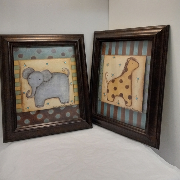 💕 2 Bernadette Deming 3D Shadowbox Framed Art Elephant & Giraffe 13"×10"×1… - Picture 1 of 8